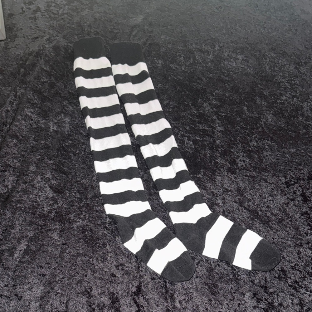 B&W Striped Knee-High Socks